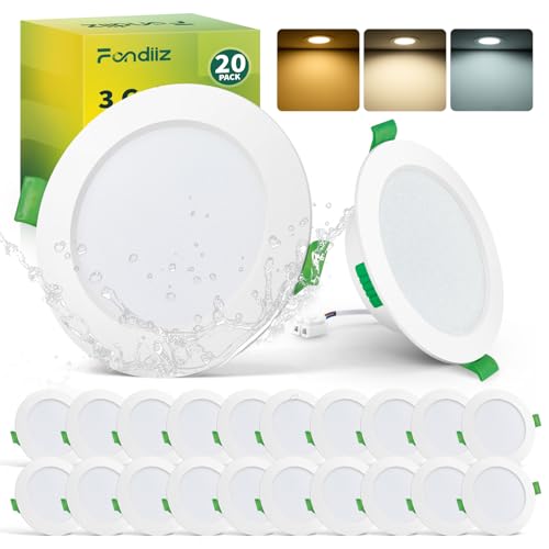 Fondiiz LED Einbaustrahler 230V 68mm, 20er Set LED Spots Warmweiß Neutralweiß Kaltweiß, 5W 480LM Deckenspots Weiß, IP44 Spots Deckenleuchte Flach Einbauleuchten für Badezimmer Küche Wohnzimmer von Fondiiz