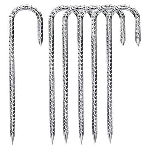 Fondlife Bodenanker,30cm Bodenpfähle,Verzinkter Stahl Bodenanker Trampolin,Bewehrungsstab Zeltheringe,Garten Pfähle,Camping Zelt Heringe. (Silber J, 6 Stück) von Fondlife