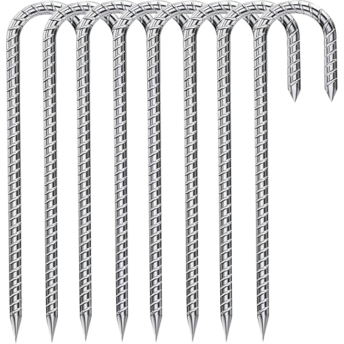 Fondlife Bodenanker,30cm Bodenpfähle,Verzinkter Stahl Bodenanker Trampolin,Bewehrungsstab Zeltheringe,Garten Pfähle,Camping Zelt Heringe. (Silber J, 8 Stück) von Fondlife
