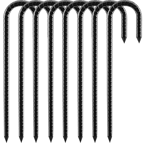 Fondlife Bodenanker,30cm Bodenpfähle,Verzinkter Stahl Bodenanker Trampolin,Bewehrungsstab Zeltheringe,Garten Pfähle,Camping Zelt Heringe. (Schwarz J, 8 Stück) von Fondlife