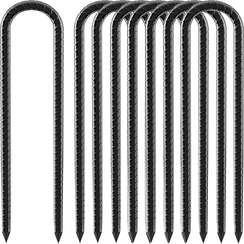 Fondlife Bodenanker,30cm Bodenpfähle,Verzinkter Stahl Bodenanker Trampolin,Bewehrungsstab Zeltheringe,Garten Pfähle,Camping Zelt Heringe. (Schwarz U, 8 Stück) von Fondlife
