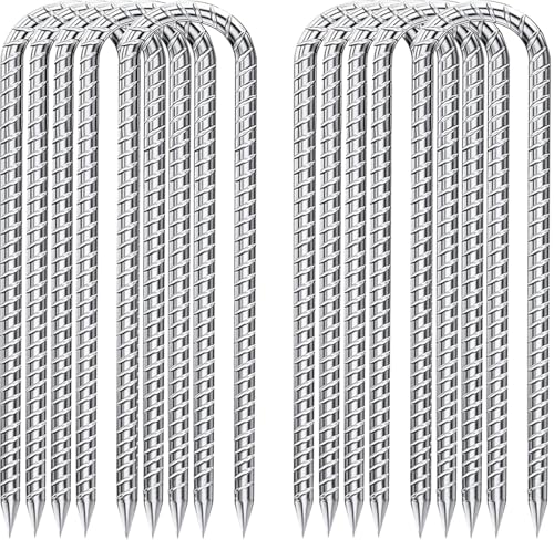 Fondlife Bodenanker,30cm Bodenpfähle,Verzinkter Stahl Bodenanker Trampolin,Bewehrungsstab Zeltheringe,Garten Pfähle,Camping Zelt Heringe. (Silber U, 10 Stück) von Fondlife