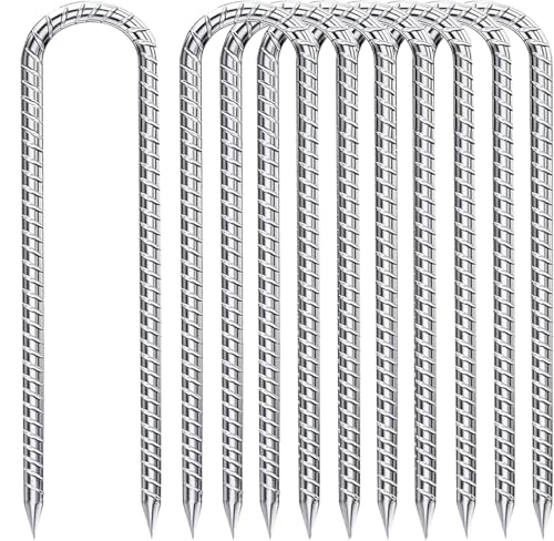 Fondlife Bodenanker,30cm Bodenpfähle,Verzinkter Stahl Bodenanker Trampolin,Bewehrungsstab Zeltheringe,Garten Pfähle,Camping Zelt Heringe. (Silber U, 8 Stück) von Fondlife