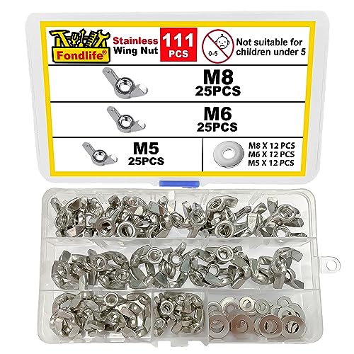 Fondlife Flügelmutter, Edelstahl Flügelmuttern Kit mit Unterlegscheiben Kit, Metric Thread flügelschraube, Hand Schraub Flügelmuttern (111) von Fondlife