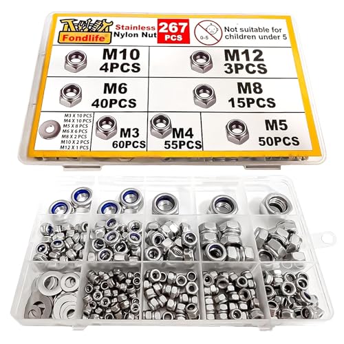 Fondlife Edelstahl Muttern Set, Metric Thread Mutter, Nylon-Sicherungsmuttern mit Unterlegscheiben Kit, Klasse 6g, M6, Rechtsgewinde, Vollgewinde, Schlitz, Industrial Grade, 6mm, Edelstahl, Nut Fondlife Edelstahl Muttern Set, Metric Thread Mutter, Nylon-Sicherungsmuttern mit Unterlegscheiben Kit, Klasse 6g, M6, Rechtsgewinde, Vollgewinde, Schlitz, Industrial Grade, 6mm, Edelstahl, Nut von Fondlife