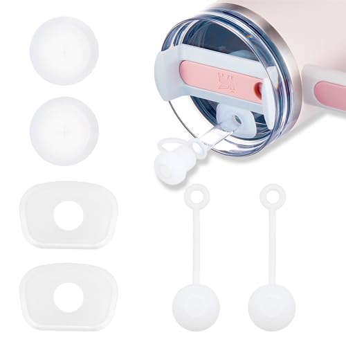 Auslaufsicherer Silikon-Stopper für Stanley Cup 2.0 Trinkbecher, auslaufsicher, 2 Strohhalm-Abdeckungen, 2 quadratische Auslaufstopper, 2 runde Auslaufstopfen (6 Stück transparent), 6 Stück von Fondpen
