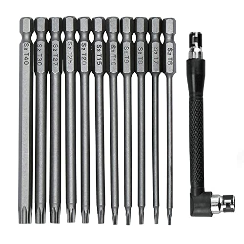 Fongmore 11 Stück 75 mm Torx-Sicherheitsbohrer-Set 1/4 Zoll Sechskantschaft T6 T7 T8 T9 T10 T15 T20 T25 T27 T30 T40 mit L-Winkel Schraubendreher-Bithalter von Fongmore