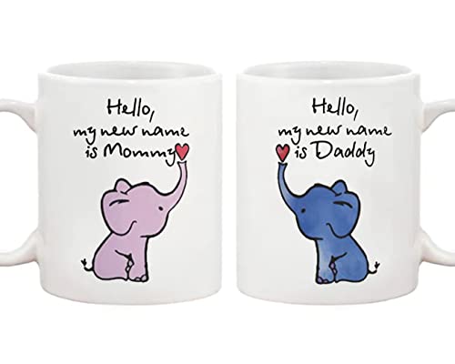 Fonhark - Elefant Mommy and Daddy Becher-Set, Familienbecher, Geschenk für neue Eltern, Babyparty-Tasse, 325 ml Kaffeetasse, Weiß von Fonhark