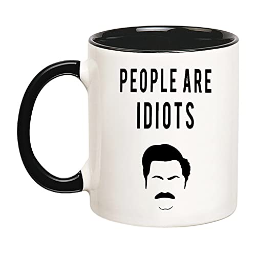 Fonhark - Lustige Kaffeetasse, Ron Swanson Becher, People Are Idiots, 325 ml von Fonhark
