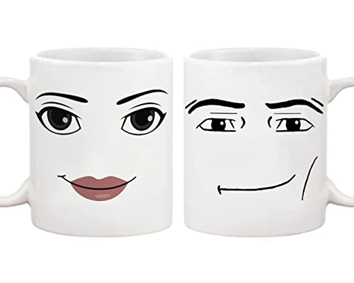 Fonhark Lustiges Gamer-Tassen-Set – Tasse mit Gesicht Mann und Frau, Geburtstagsgeschenk, 325 ml, Weiß, 2 Stück von Fonhark