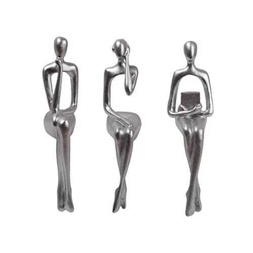 Fonowx 3 Stück sitzende Denker-Statue, abstrakte Skulptur, Figuren, Kunstharz, Kunsthandwerk, minimalistisches Kunstwerk, Ornament für Zuhause, Regal, Silber von Fonowx
