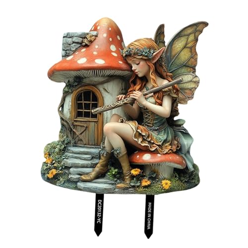 Fonowx Fee Gartenstecker Als Und Gartenfigur EIN Außenschmuck Und Terrassenschmuck mit Elfenmotiv Im Flachen Design für Hof Und Grünflächen, Mehrfarbig, 21.3 X 23.4 cm von Fonowx