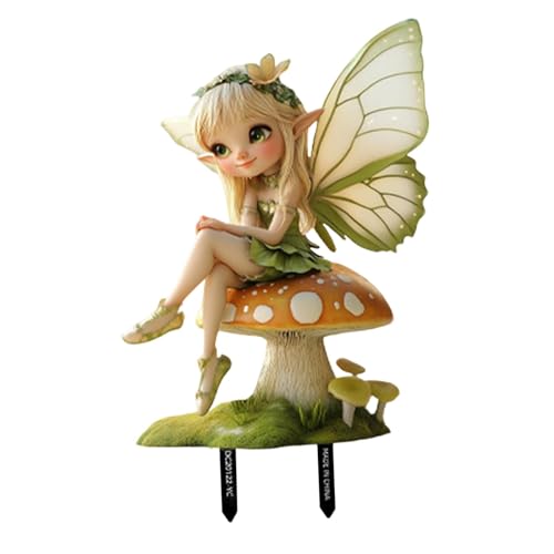Fonowx Fee Gartenstecker Als Und Gartenfigur EIN Außenschmuck Und Terrassenschmuck mit Elfenmotiv Im Flachen Design für Hof Und Grünflächen, Mehrfarbig, 21.4 X 28.7 cm von Fonowx