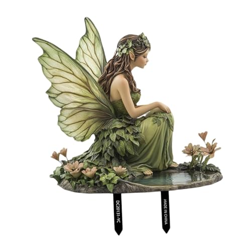 Fonowx Fee Gartenstecker Als Und Gartenfigur EIN Außenschmuck Und Terrassenschmuck mit Elfenmotiv Im Flachen Design für Hof Und Grünflächen, Mehrfarbig, 25.8 X 24.7 cm von Fonowx