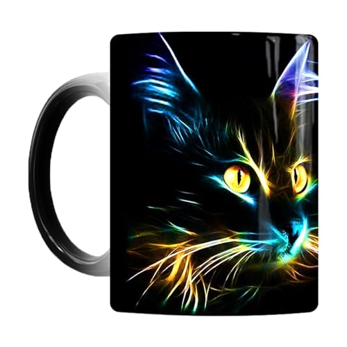 Fonowx Kaffeetasse mit Farbwechsel, Katze, Teetasse, lustige Getränketasse, wärmewechselnde Tasse, Kaffeetasse für Weihnachtsgeschenk, Valentinstag, Arbeit von Fonowx