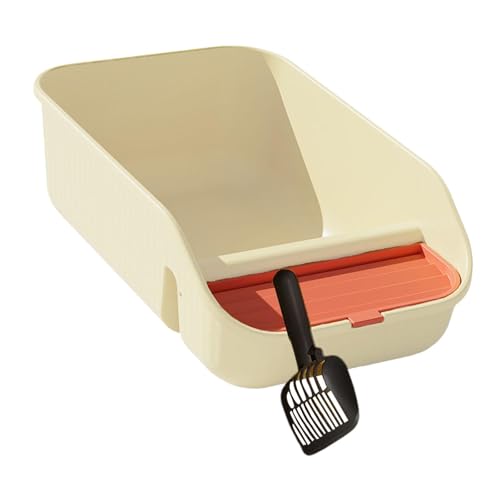 Fonowx Katzentoilette für Den Innenbereich mit Schaufel Und Auslaufschutz, Öffnung Oben für Kätzchen, Beige von Fonowx