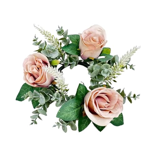 Fonowx Kerzenringe für Stabkerzen Blumen, 22cm Kerzenring Künstliche, Osterkranz Kerzenringe, Eukalyptusblätter Kerzenkränze für Hochzeit Mittelstücke Bauernhaus Erntedankfest Tischdekoration, Braun von Fonowx