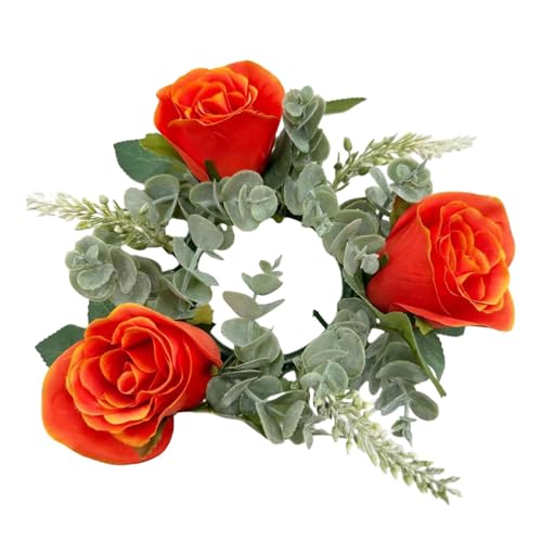 Fonowx Kerzenringe für Stabkerzen Blumen, 22cm Kerzenring Künstliche, Osterkranz Kerzenringe, Eukalyptusblätter Kerzenkränze für Hochzeit Mittelstücke Bauernhaus Erntedankfest Tischdekoration, Orange von Fonowx