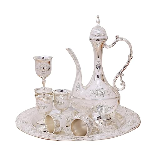 Fonowx Tee-Set für Tee oder Kaffee, 6-teiliges Tee-Set mit Tablett-Teekanne, Kaffeetassen-Set, Vintage-Türkische Kaffeekanne aus Metall, türkisches von Fonowx