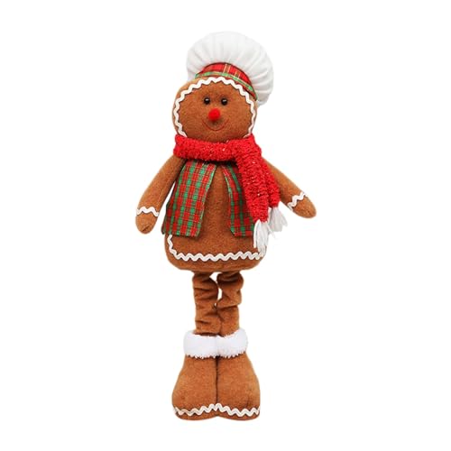 Fonowx Weihnachtsfigur, Dekoration, Weihnachts-Lebkuchenmann, Ornamente, Lebkuchenmann-Puppe mit Langen Beinen, weißer Hut von Fonowx