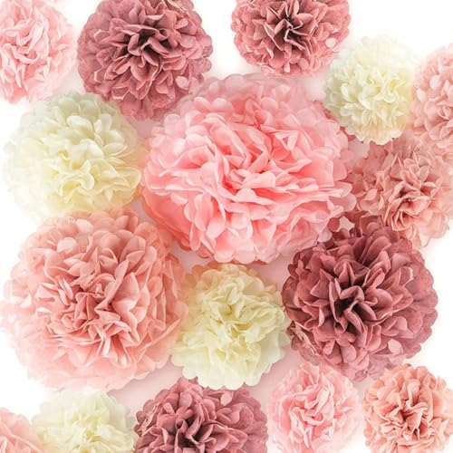 12 Stück Blush Rosa Roségold Hängende Papier Pompons Deko - Rosa Papierblumen Deko Hochzeit, Geburtstag, Bachelorette Party & Boho Dekorationen von FontFable