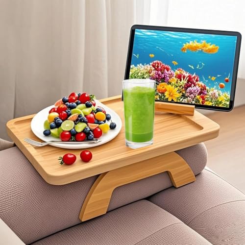 Bambus Sofa Armlehne Tablett Faltbarer Sofa-Armlehne Tragbares Clip-On-Tablett Clip-Couchtisch für Fernsteuerung Telefon Getränke Snacks von FontFable