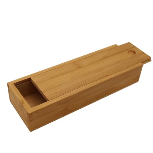 FontFable Stiftebox mit Schiebe-Deckel Holzbox, Buchenholz Einfache Bambus-Box mit Schiebedeckel, hellgelbe Holz-Schmuck-Geschenk-Box, 24x8x4,5cm von FontFable