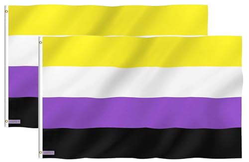 Fontee® 2 Stück [Non Binary Flag] [90X150 cm] [Lebendige Farbe] [UV-lichtbeständig] [Leinwandkopf] [Doppelt genäht] [Dicke Messingösen] [NB Pride Genderqueer Gender Identity Flag] von Fontee