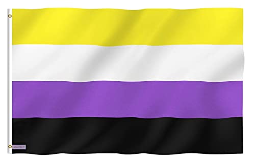 Fontee® [ Non Binary Flag ][ 90X150 cm ][ Siebdruck][ Lebendige Farbe ][ UV-lichtbeständig ][ Leinwandkopf ][ Doppelt genäht][ Dicke Messingösen ] [ NB Pride Genderqueer Gender Identity Flag ] von Fontee