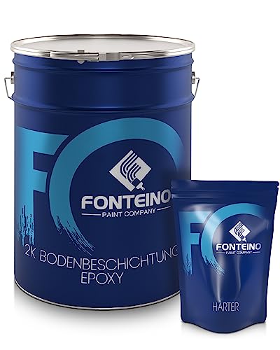 Fonteino 2K Epoxidharz Bodenbeschichtung Bodenfarbe Fußbodenfarbe Epoxy Garage - Steingrau 5Kg von Fonteino