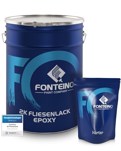 Fonteino 2K Fliesenlack Fliesenfarbe Wandfliesen Bodenfliesen - Platingrau 10Kg von Fonteino