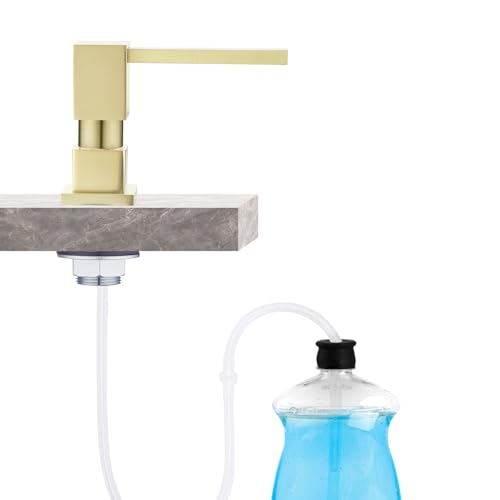 Fonveth Integrierter Seifenspender mit 119 cm langem Rohr, gebürstetes Champagner-Gold-Messing-Pumpkopf für Küchenspüle, mit 482 ml Flasche von Fonveth