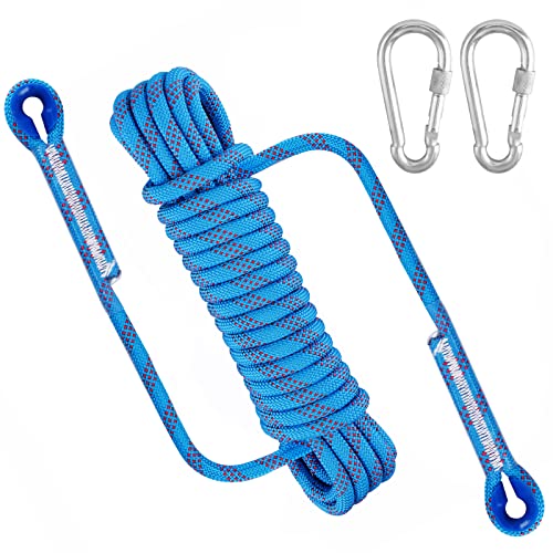 10 M Kletterseil Nylon Sicherungsseil 8mm Blau Rettungsseil Mit 2 Seil Karabiner Feuerrettungs Fallschirm Seil für Wandern, Camping, Sport, rettungs (Gewicht 1200 kg) von Fonyet