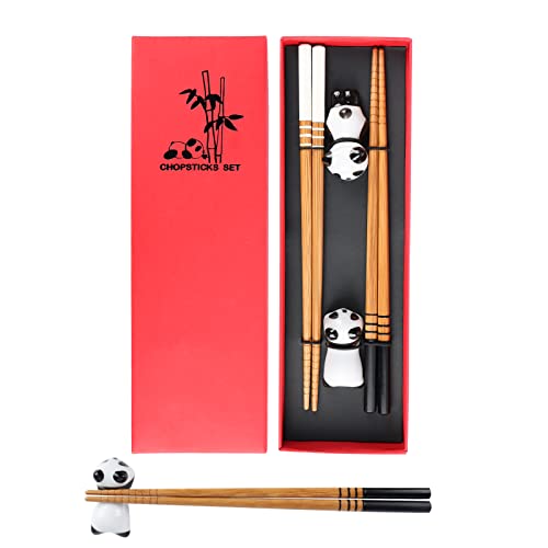 Fonyet 2 Paare Sushi Stäbchen Set Essstäbchen Chinesische Stäbchen Geschenkset mit Panda Keramik Stäbchenhalter Essstäbchen Spülmaschinenfest für Chinesische und Japanische Gerichte von Fonyet
