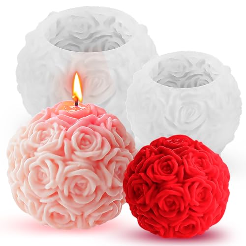 3D Rosenkugel Kerzenform Silikon 2 Stück kerzenformen zum gießen DIY kerzen silikonform für Duftkerze Valentinstag Dekorative Ornamente (Sty 1) von Fonyet