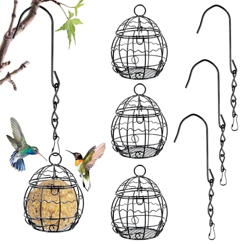 4 Stück Meisenknödelhalter vogelfutterstation Metall Vogelfutterspender zum Aufhängen, Vogelfutterstation Durchmesser 7cm mit Klappdeckel für den Einsatz in Feld und Garten von Fonyet