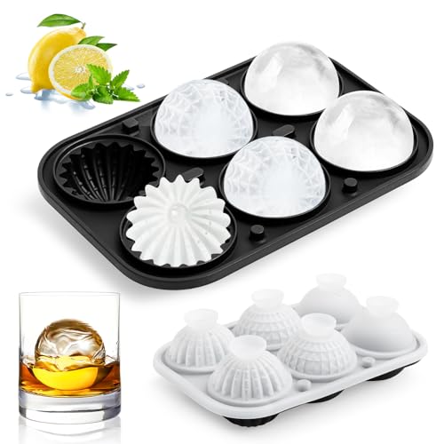 6 Fach Eiswürfelform Kugel Silikon Groß Eiswürfel Form mit Deckel und Trichter, 5cm Runde Eiswürfelform in den Formen glatte Kugel, Discokugel und Kaktuskugel für Whiskey, Cocktail, Saft von Fonyet