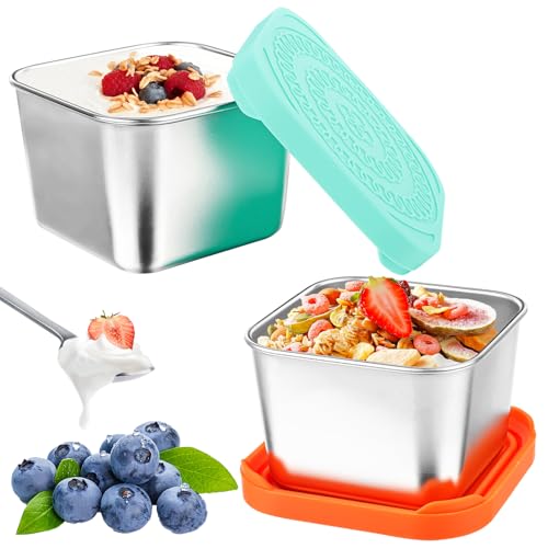 Fonyet 2 Stück Edelstahl Kleine Dose mit Deckel 200ml Gefrierdosen Klein Edelstahl Frischhaltedosen Dip Behälter Multifunktionale Metalldosen Dip Schalen von Fonyet