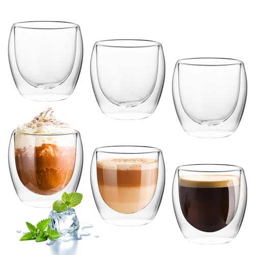 Fonyet 6er Set Espressotassen Glas 80ml Doppelwandig Kaffeegläser Latte Macchiato Gläser Cappuccino Gläser Thermogläser aus Borosilikatglas Fonyet 6er Set Espressotassen Glas 80ml Doppelwandig Kaffeegläser Latte Macchiato Gläser Cappuccino Gläser Thermogläser aus Borosilikatglas von Fonyet