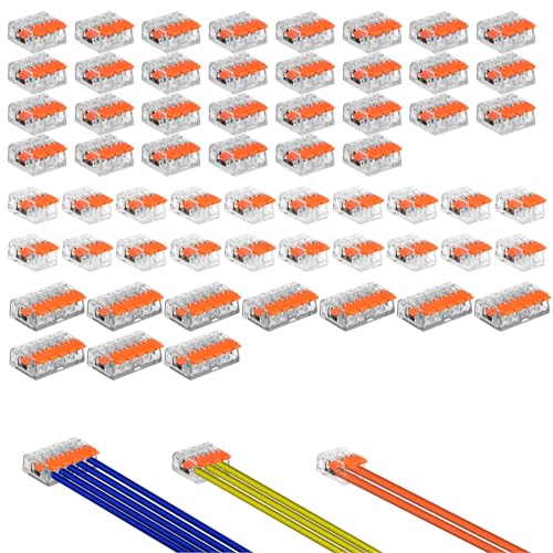 Kabelverbinder 60 Stück Kabelklemmen Elektro mit Hebel 4mm² Lüsterklemmen Steckbar Verbindungsklemme Kombination (10 Stück 5 Leiter Klemmen, 20 Stück 2 Leiter Klemmen, 30 Stück 3 Leiter Klemmen) von Fonyet