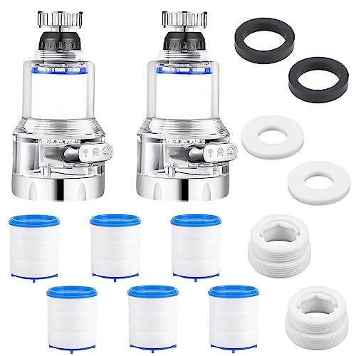 Wasserfilter Wasserhahn Filter 2 Stück Wasserfilter Wiederverwendbare mit extra 6 PP Baumwollfilterelement, 360° Drehbar Tap Water Filter mit 3 Einstellbare Wasserabgabemodi für Küche und Bad von Fonyet