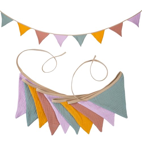 Fonyiunce Kinderzimmer-Wimpelkette,Musselin Baumwolle Stoff Wimpelkette,Girlande Kinderzimmer Deko zum Aufhängen,Hausbett Deko Mädchen & Jungen,Wanddeko Geschenk,Babyzimmer Dekoration (1PCS) von Fonyiunce