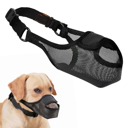 Fonyiunce Maulkorb für Hunde, Atmungsaktive Maulkorb, Maulkor Kleine Hunde Netz, Einstellbar Hund Maulkorb Mit Klettverschluss, Verhindert das Beißen, Ermöglicht Hecheln und Trinken(Schwarz L) von Fonyiunce