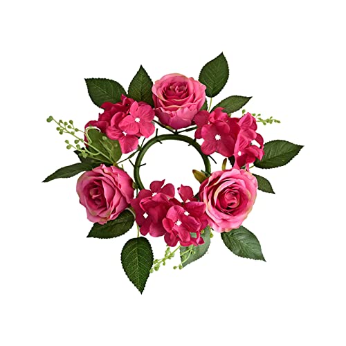 Künstliche Rosen-Kerzenringe, Kränze, Blumendekor, Kerzenständer-Kränze, Kleine Ringe, 20 cm Kerzengirlandenringe, Mini-Kranz für Kerzen, Mini-Blumenkerzenringe, Kerzenkranz(Rosenrot, 6 Stück) von Fonzci