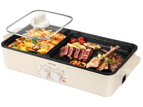 Food Party Hot Pot und BBQ Grill Elektrisch Tischgrill Hotpot Topf 220V Elektrogrill Hotpot Elektrisch Pot Korean Barbeque Indoor Grill Smokeless mit Deckel (Groß) von Food Party