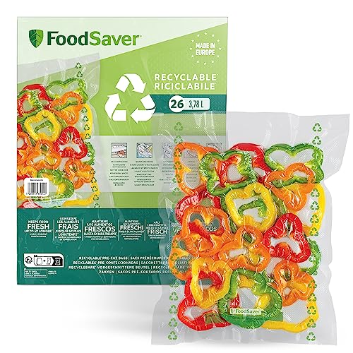 FoodSaver Vakuumierbeutel | recycel- und wiederverwendbare Lebensmittelbeutel | halten Lebensmittel bis zu 5x länger frisch | BPA-frei | 26 Beutel für Gefrierschrank und zum Garen (28cm x 35cm; 3,78l) von FoodSaver