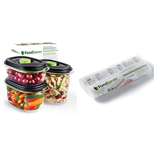 FoodSaver Lebensmittelboxen Aufbewahrung und Marinierung | 700 ml &, wiederverwendbare Vakuumbeutel Lebensmittel-Vakuumierer | BPA-frei | 2 Rollen Vakuumbeutel (28 cm x 5,5 m) von FoodSaver