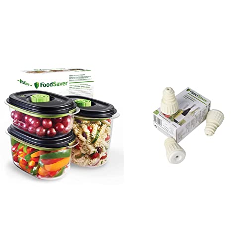 FoodSaver Lebensmittelboxen Aufbewahrung und Marinierung | 700 ml & FSFSBS0024-050 Vakuum-Flaschenverschlüsse, Kunststoff, Weiß von FoodSaver