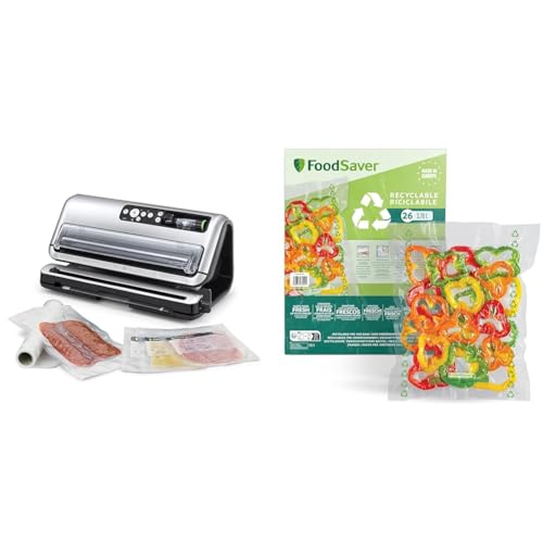FoodSaver Vakuumiergerät für Lebensmittel | Vollautomatischer Vakuumierer mit Rollenaufbewahrung & Schneidevorrichtung | Enthält sortierte Vakuumbeutel + Plastic, Recycelbare Beutel von FoodSaver