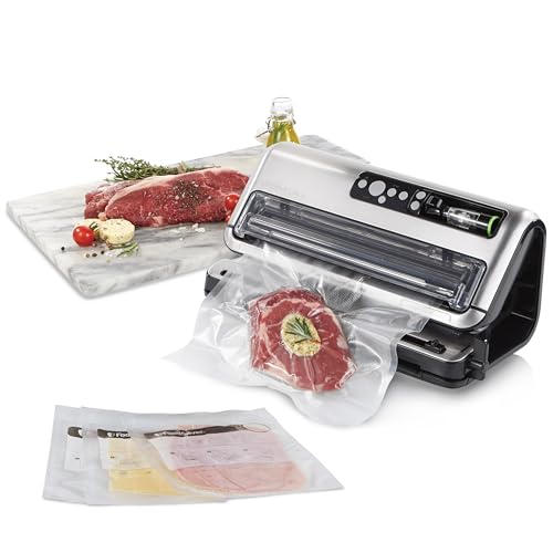 FoodSaver Vakuumiergerät für Lebensmittel | Vollautomatischer Vakuumierer mit Rollenaufbewahrung & Schneidevorrichtung | Enthält sortierte Vakuumbeutel [FFS006X], Silber von FoodSaver